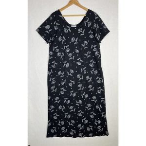 Fresh Produce Sz XL 90s Vintage Long Maxi Dress With Pockets Black Floral EUC